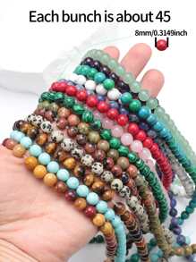 大約45入組8mm月長石,瑪瑙和綠松石色圓珠細繩女士首飾類手環項鍊製作材料 - 白色 - 查看 1