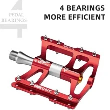 ROCKBROS 4 Bearings Mountain Bike Pedals MTB Padals Platform Flat Bike Pedals Aluminum Alloy 9/16" - Red - View 5