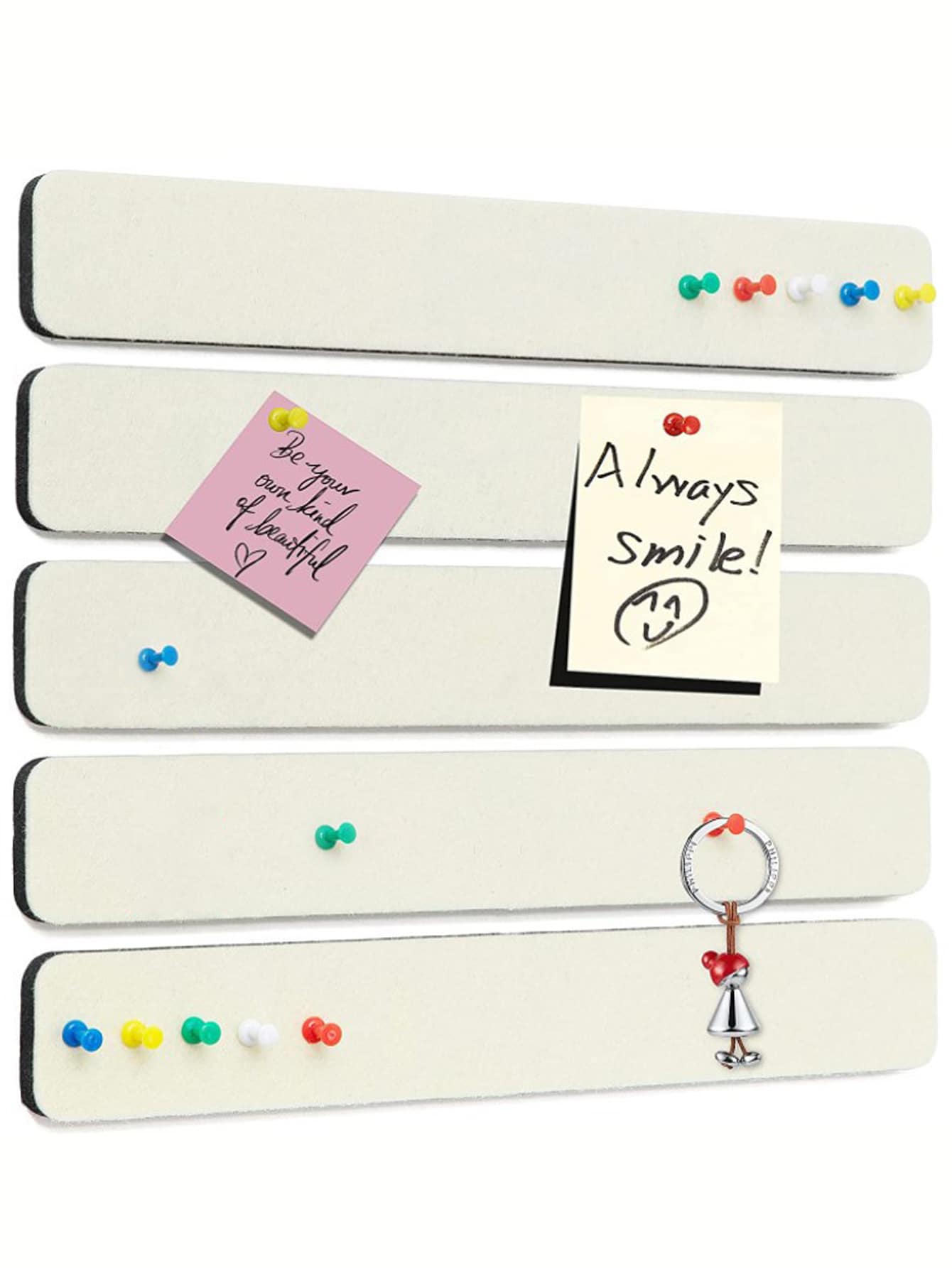 5入/組看板條帶帶pushpin,自粘佈告板條帶,用於牆面毛氈釘板貼紙 - 米色 - 查看 1