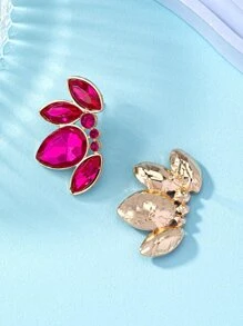 1對金屬質感幾何亞克力耳釘 - 玫紅色 - 查看 3