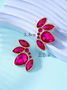 1對金屬質感幾何亞克力耳釘 - 玫紅色 - 查看 4