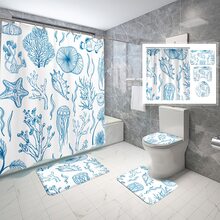 4pcs/set Printed Shower Curtain And Matching Bathroom Rug Set - Multicolor - View 1