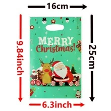 10 个圣诞快乐派对礼品袋，印有圣诞老人、驯鹿、雪人、火车，非常适合圣诞派对装饰、小礼品包装、不给糖就捣蛋塑料袋、圣诞树礼品盒、铃铛、星星、雪花