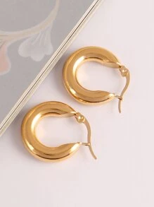 男士不锈钢圈形耳环 时尚圆形耳环 朋克风女士圆形耳环 女式首饰 - 金黃色 - 查看 5