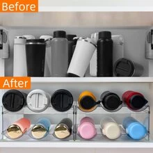 THELIFE Hộp đựng chai nước 2 lớp, Giá lưu trữ 3 chai có thể xếp chồng lên nhau trong suốt cho tủ, mặt bàn, tủ lạnh, tủ đựng thức ăn, Giá đỡ cốc du lịch có thể cuộn được, Mỗi lớp có thể chứa 3 chai - trắng - Xem 5