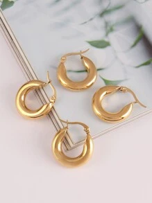 男士不锈钢圈形耳环 时尚圆形耳环 朋克风女士圆形耳环 女式首饰 - 金黃色 - 查看 4