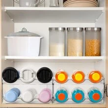 THELIFE Hộp đựng chai nước 2 lớp, Giá lưu trữ 3 chai có thể xếp chồng lên nhau trong suốt cho tủ, mặt bàn, tủ lạnh, tủ đựng thức ăn, Giá đỡ cốc du lịch có thể cuộn được, Mỗi lớp có thể chứa 3 chai - trắng - Xem 6