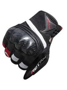 AD 1pair Black & Red Carbon Fiber Full Finger Motorcycle Racing Gloves For Men & Women, All Year Round - Burgundy - View 2