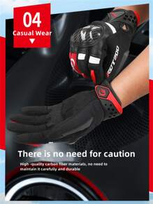 AD 1pair Black & Red Carbon Fiber Full Finger Motorcycle Racing Gloves For Men & Women, All Year Round - Burgundy - View 5