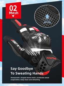 AD 1pair Black & Red Carbon Fiber Full Finger Motorcycle Racing Gloves For Men & Women, All Year Round - Burgundy - View 4