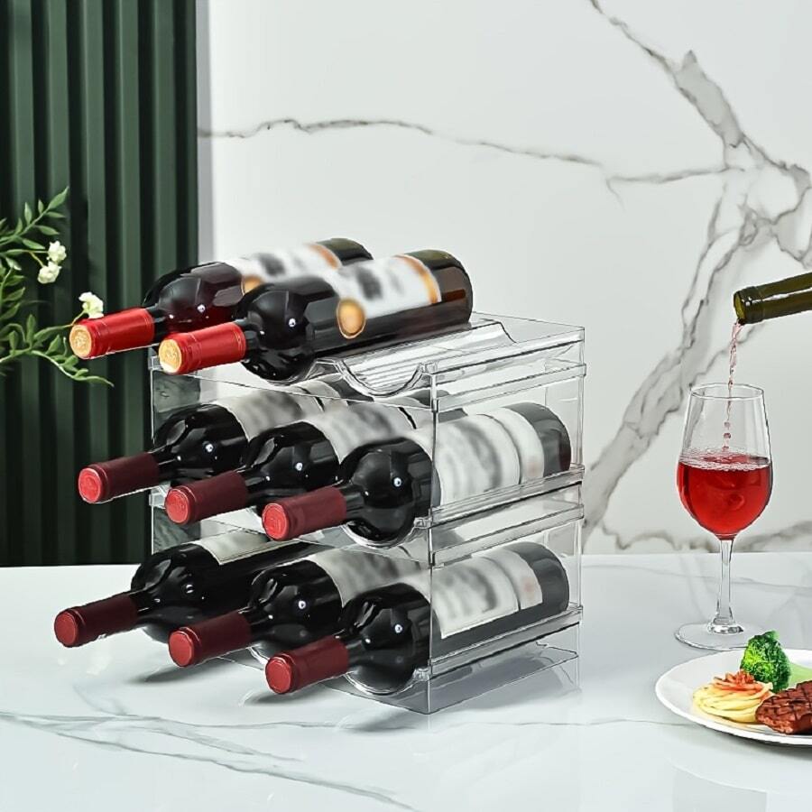 Lot de 6 organiseurs de bouteilles de vin empilables en acrylique transparent pour réfrigérateur, garde-manger, comptoir et armoires, gobelets, shakers Lot de 6 organiseurs de bouteilles de vin empilables en acrylique transparent pour réfrigérateur, garde-manger, comptoir et armoires, gobelets, shakers