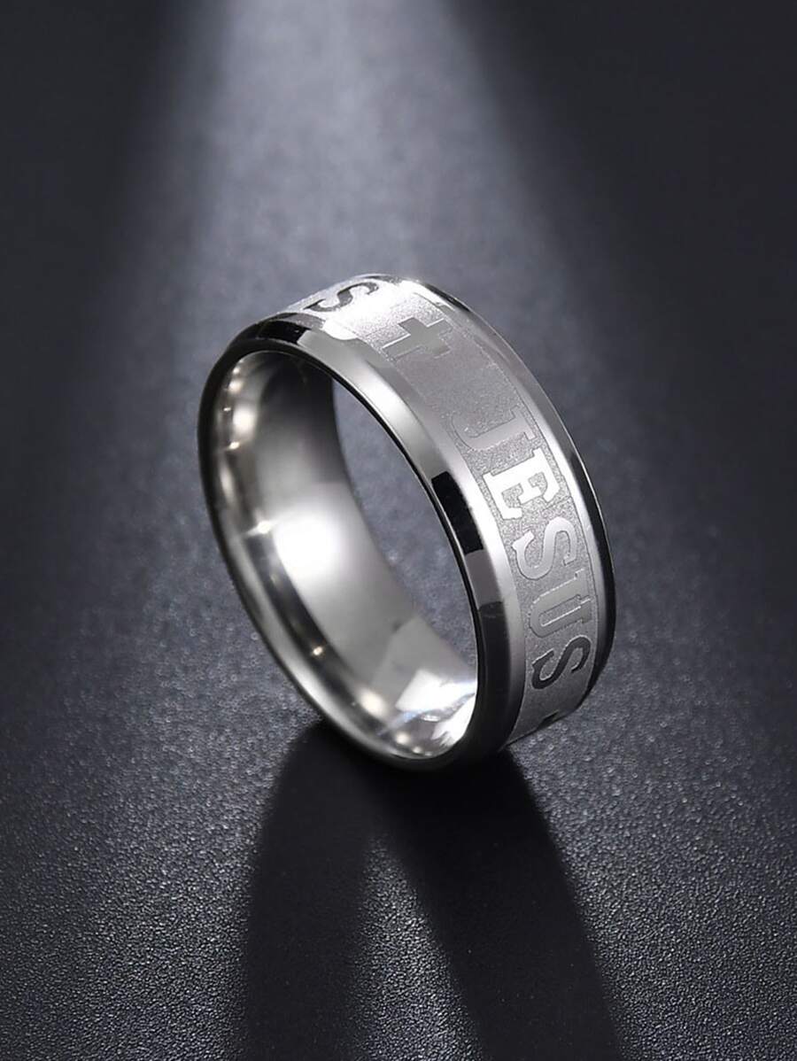 Nhẫn Nam Bằng Thép Không Gỉ Thời Trang Với Thiết Kế Chúa Giêsu & Thánh Giá - Bạc - Xem 1