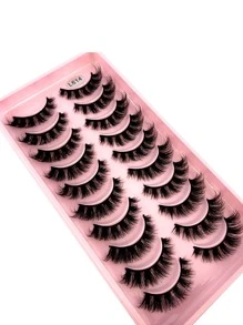 HBZGTLAD 10 对猫眼自然长 3D 合成貂皮假睫毛，仿貂皮睫毛延长，短睫毛 - 黑色 - 查看 7