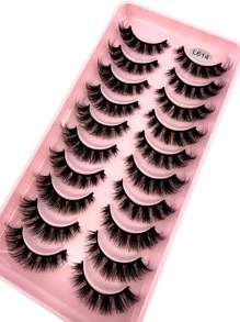 HBZGTLAD 10 对猫眼自然长 3D 合成貂皮假睫毛，仿貂皮睫毛延长，短睫毛 - 黑色 - 查看 5