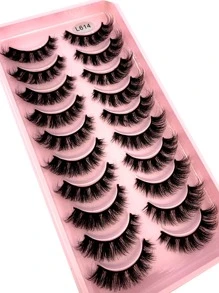 HBZGTLAD 10 对猫眼自然长 3D 合成貂皮假睫毛，仿貂皮睫毛延长，短睫毛 - 黑色 - 查看 8