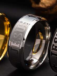 Nhẫn Nam Bằng Thép Không Gỉ Thời Trang Với Thiết Kế Chúa Giêsu & Thánh Giá - Bạc - Xem 2