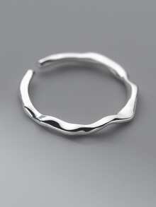 1pc Textured 925 Sterling Silver Asymmetrical Wavy Open Ring Unisex Holiday Gift - Silver - View 4