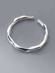 1pc Textured 925 Sterling Silver Asymmetrical Wavy Open Ring Unisex Holiday Gift - Silver - View 6