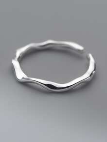 1pc Textured 925 Sterling Silver Asymmetrical Wavy Open Ring Unisex Holiday Gift - Silver - View 3