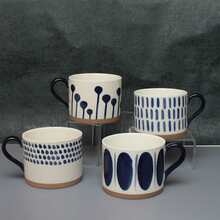 1pc Simple Hand-painted Milk Mug, Personalized Wedding Souvenir Cup, Ceramic Cup For Birthday, Creative Tea Cup - Blue - View 2