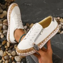 Của phụ nữ Kích thước lớn Ngư dân Giày dép , Khâu Giải trí Bằng phẳng Của phụ nữ Giày thể thao Đối với Thời gian rảnh rỗi & Thể thao - trắng - Xem 3