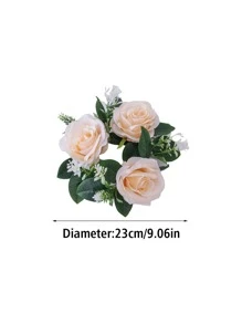 1pc Artificial Rose Wreath Candlestick Wreaths European-style Candle Ring For Wedding Table Party Home Decor - Champagne - View 4