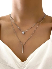 2 Miếng NỮ Pha lê Giọt nước & Hình chữ nhật Đồ treo Thời trang Cô dâu Dây chuyền Cho đám cưới Buổi tiệc - Bạc - Xem 1