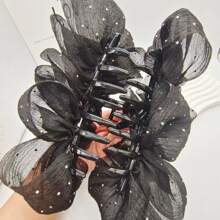 女士水鑽和蝴蝶結時尚髮爪適用於頭髮裝飾用品 - 黑色 - 查看 3