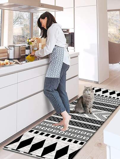 Vintage Geometric Pattern Kitchen Floor Mat