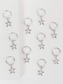 10 件银色镂空吊坠圆形星星发箍街头女巫发夹爪夹发夹发夹发夹，学校用品 - 銀色 - 查看 2