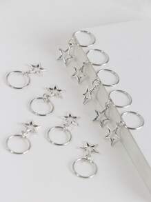 10 件银色镂空吊坠圆形星星发箍街头女巫发夹爪夹发夹发夹发夹，学校用品 - 銀色 - 查看 3