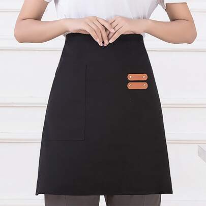 1pc Unisex Short Half-length Solid Restaurant Waist Apron For Waiters/waitresses