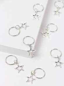 10 件银色镂空吊坠圆形星星发箍街头女巫发夹爪夹发夹发夹发夹，学校用品 - 銀色 - 查看 5