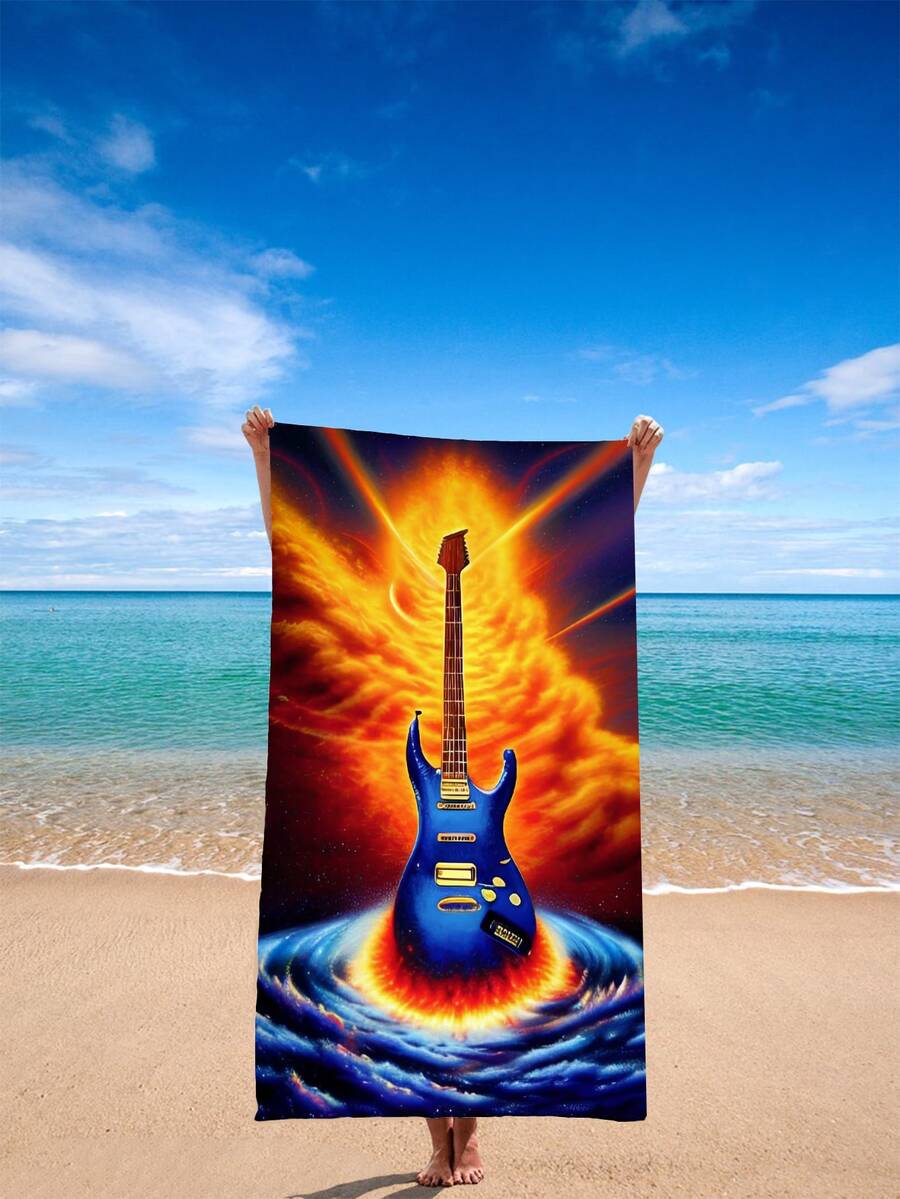 1pc Personalized Guitar Shaped Beach Towel Made Of Ultrafine Fiber, Sand-proof And Quick-drying - Multicolor - View 1