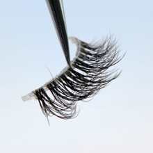 5對半長假睫毛,人造貂毛葉片,透明莖,可重複使用的自然松軟假睫毛延伸 - 黑色 - 查看 5