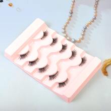 5對半長假睫毛,人造貂毛葉片,透明莖,可重複使用的自然松軟假睫毛延伸 - 黑色 - 查看 3