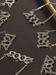 1 Phong cách Đơn giản Thép không gỉ Số Màu bạc Vòng cổ mặt dây chuyền Nữ Mô hình Quà tặng bạn gái - Bạc - Xem 4