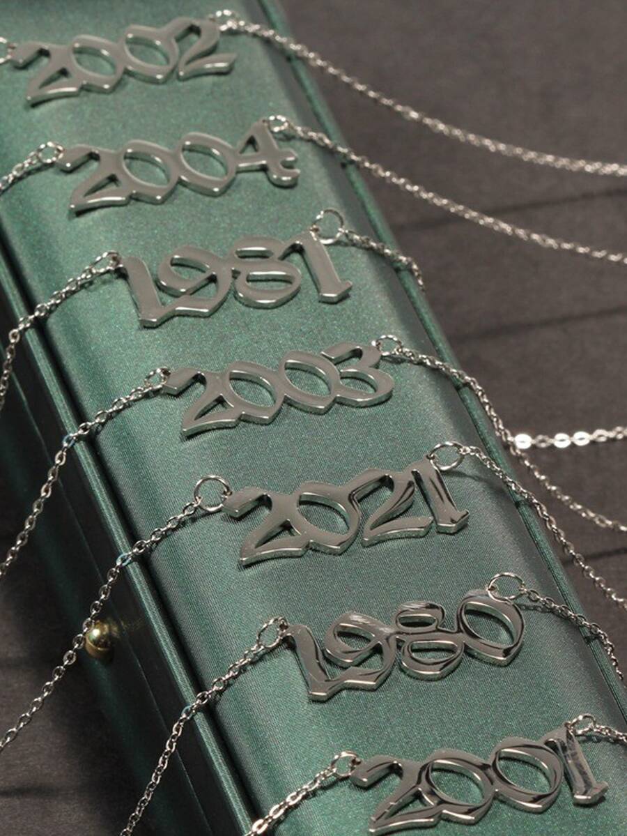 1 Phong cách Đơn giản Thép không gỉ Số Màu bạc Vòng cổ mặt dây chuyền Nữ Mô hình Quà tặng bạn gái - Bạc - Xem 1