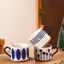 1pc Simple Hand-painted Milk Mug, Personalized Wedding Souvenir Cup, Ceramic Cup For Birthday, Creative Tea Cup - Blue - View 1