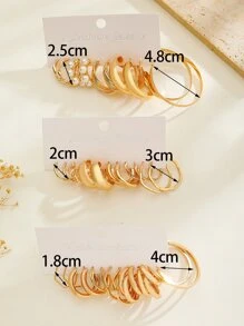 17pairs/Set Delicate Geometric Circle & Faux Pearl Stud Earrings, Versatile Accessories & Gifts - Yellow Gold - View 5