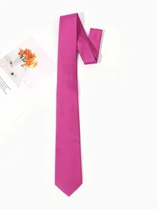 1pc Men"S Twill Textured Necktie, 7cm Skinny Casual Solid Color Tie - Red Violet - View 4