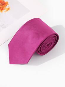 1pc Men"S Twill Textured Necktie, 7cm Skinny Casual Solid Color Tie - Red Violet - View 2