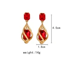 Dellgoo 2pcs/set Geometric Shape Rhinestone Decor Women's Earrings - Red - View 4