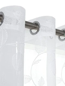 1入組3D葉子圖案沖孔薄紗窗戶窗簾,滌綸纖維毛巾刺繡,透明,風格,夏天 - 白色 - 查看 3