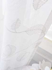 1入組3D葉子圖案沖孔薄紗窗戶窗簾,滌綸纖維毛巾刺繡,透明,風格,夏天 - 白色 - 查看 8