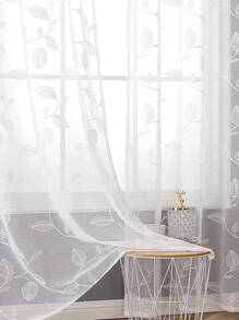 1入組3D葉子圖案沖孔薄紗窗戶窗簾,滌綸纖維毛巾刺繡,透明,風格,夏天 - 白色 - 查看 4