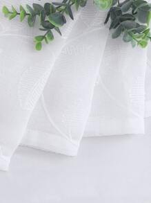 1入組3D葉子圖案沖孔薄紗窗戶窗簾,滌綸纖維毛巾刺繡,透明,風格,夏天 - 白色 - 查看 7