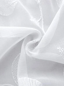 1入組3D葉子圖案沖孔薄紗窗戶窗簾,滌綸纖維毛巾刺繡,透明,風格,夏天 - 白色 - 查看 6