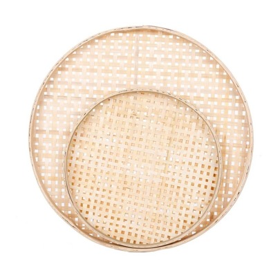 18/22/26/30cm Weaved Bamboo Sieve With Holes For Fried Food, Fruits, Snacks, Craft Item Storage Basket