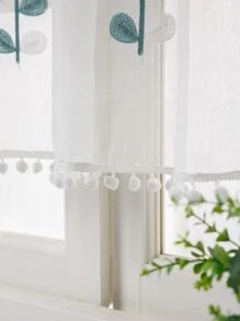 Summer Fresh And Simple Blue & White Tree Branches Design Cafe Curtain With Rod Pocket, 1pc